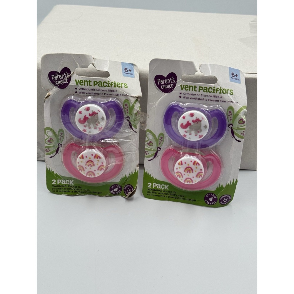 Parents Choice Silicone Vented Pacifiers Size 6+ Months Pink & Purple Set Of 2